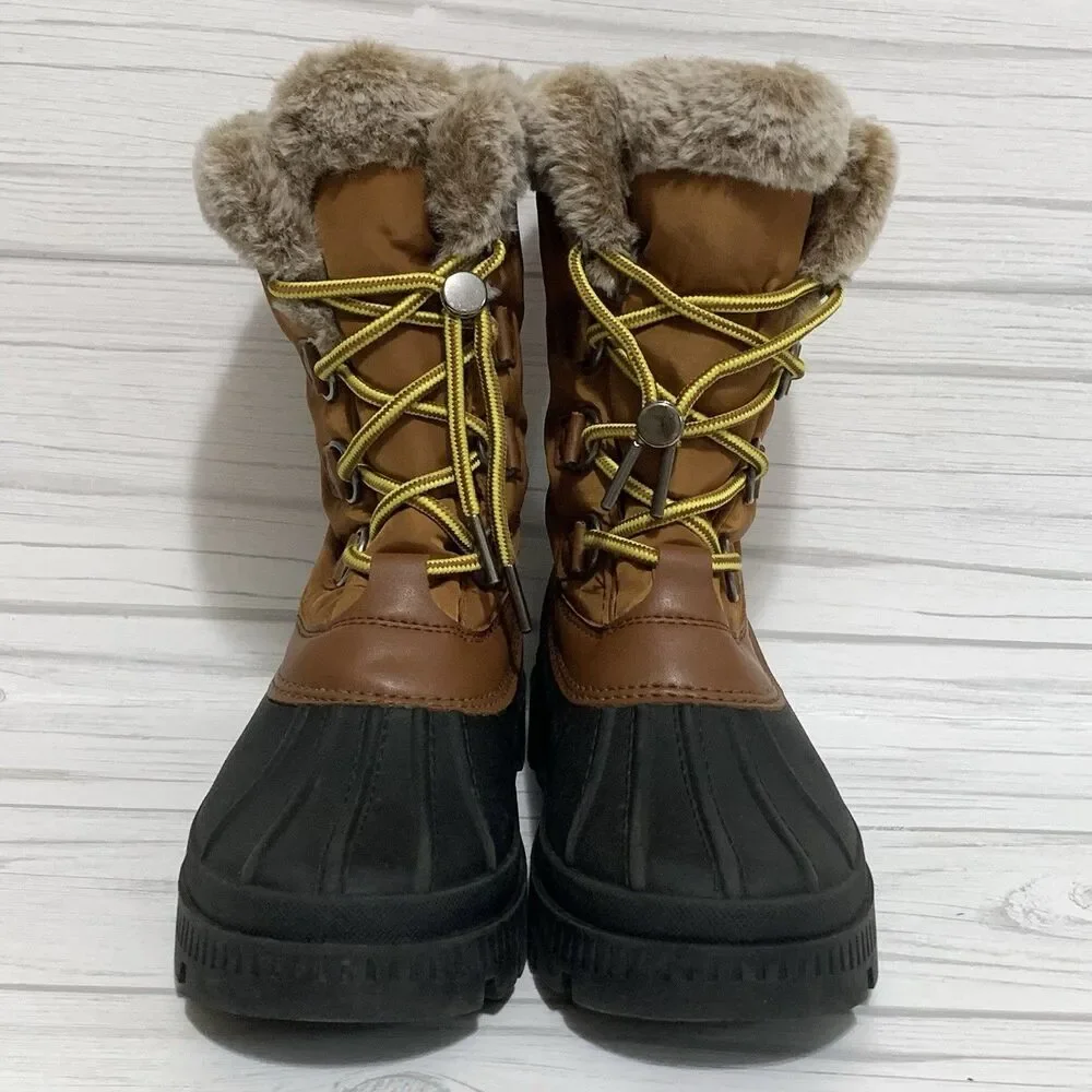 Time And Tru Winter Snow Duck Boots Womens 9 Water Resistant Mid Calf Faux Fur